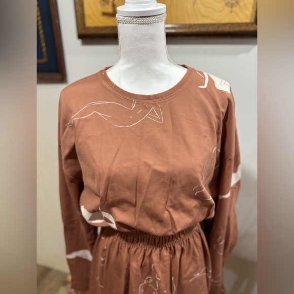 Zara Matisse midi printed dress, M, brown & white, pockets. Fall. Like new!! - Picture 3 of 5